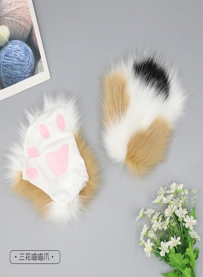 Obenie Halloween Cat Paw Gloves Therian Paws Therian Gear Furry Paws Cosplay Fluffy Mittens (white 2) - Image 3